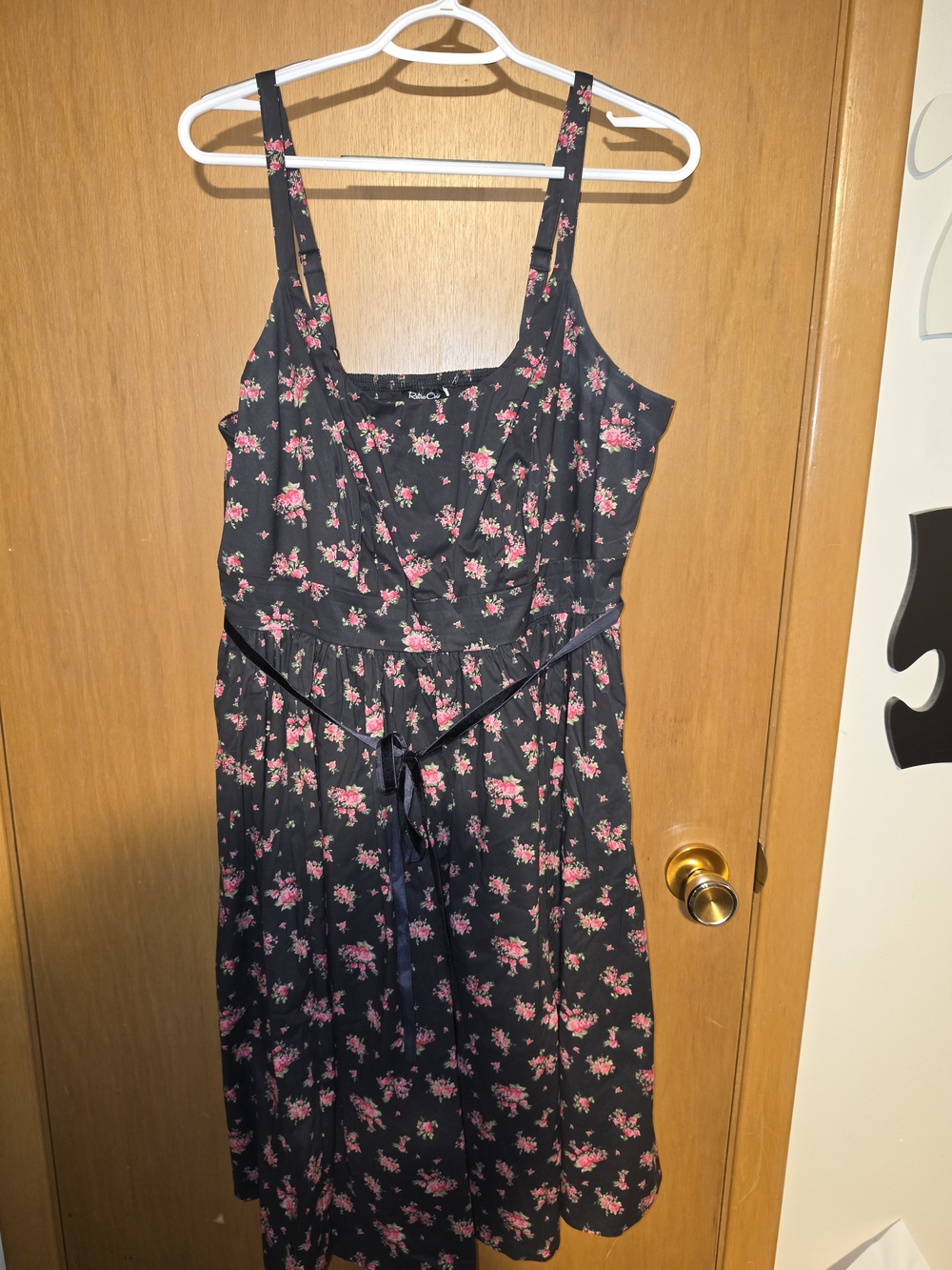 torrid Black Midi Dress with Pink Floral Print - Picture 3 of 3